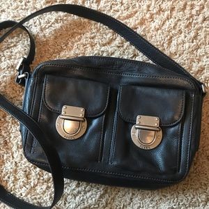 Black Leather Crossbody Purse with Silver Accents